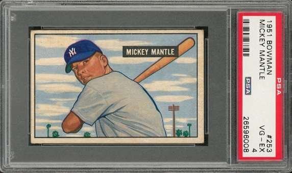 1951 Bowman #253 Mickey Mantle Rookie Card – PSA VG-EX 4